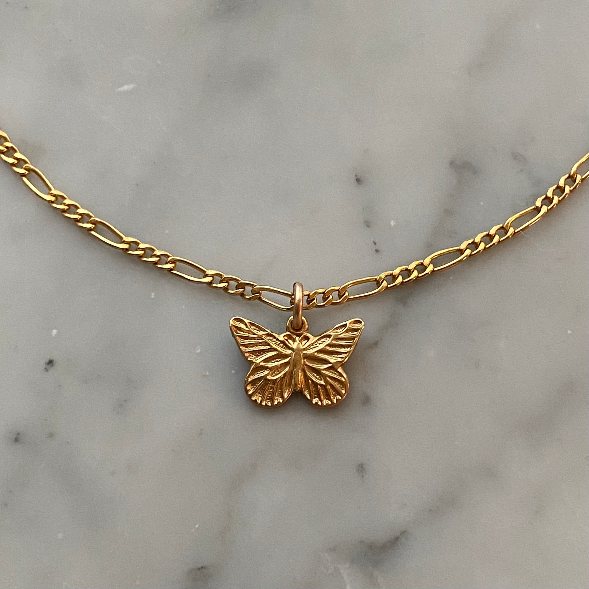 Everyday waterproof gold and gold-filled jewelry accessories for sensitive skin, no tarnish  dainty Figaro chain butterfly pendant charm necklace